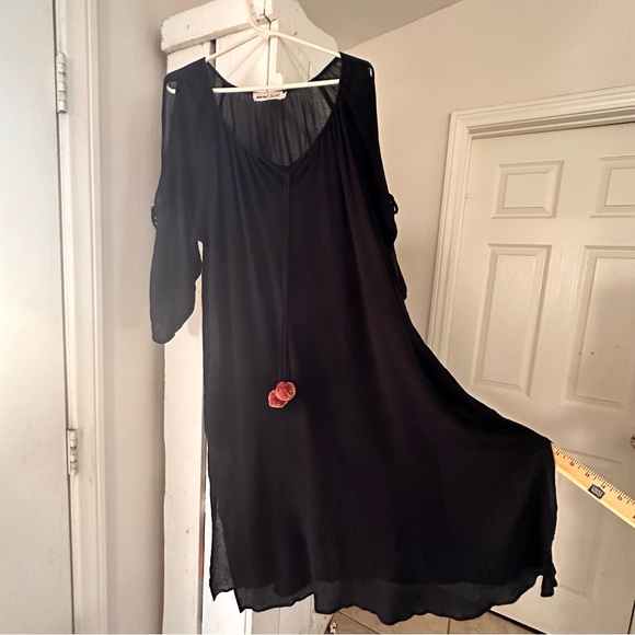 Johnny was calme black gauze tunic dress split sleeves fully lined. Size M - Picture 3 of 12